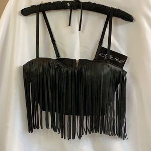 Say What? Leather Fringe Tassel Bralette Top